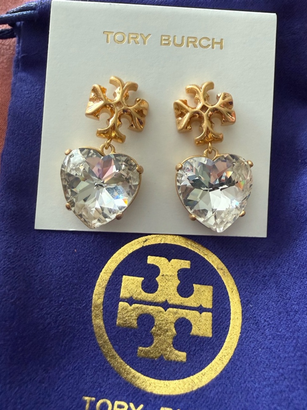 Tory Burch | Roxanne Gold-Tone Crystal Heart Drop Earrings | Gold